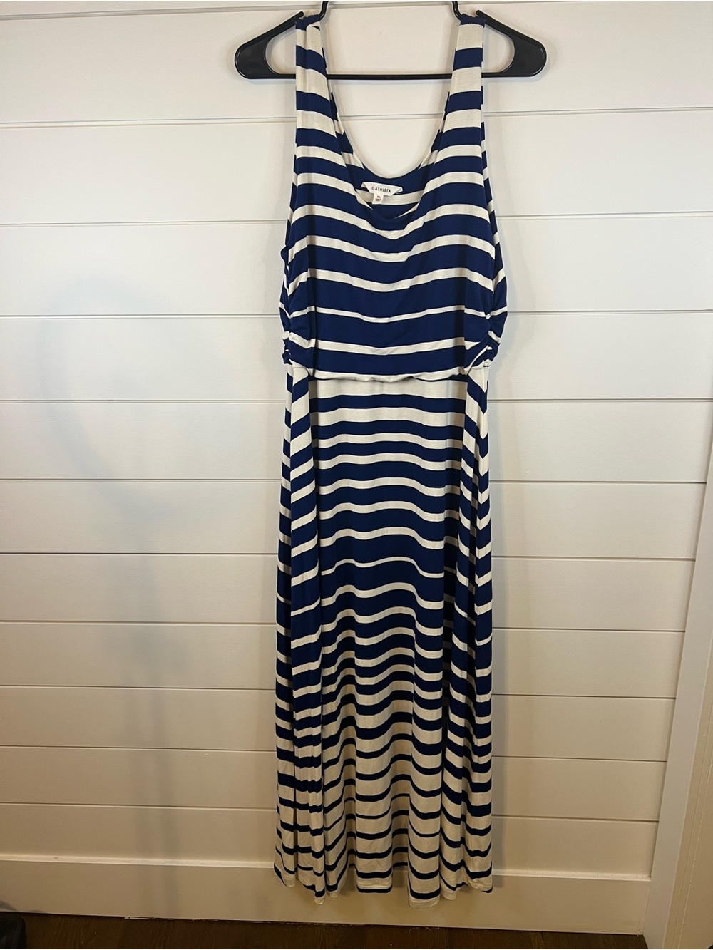 Athleta Navy and White Striped Sleeveless Maxi Dress